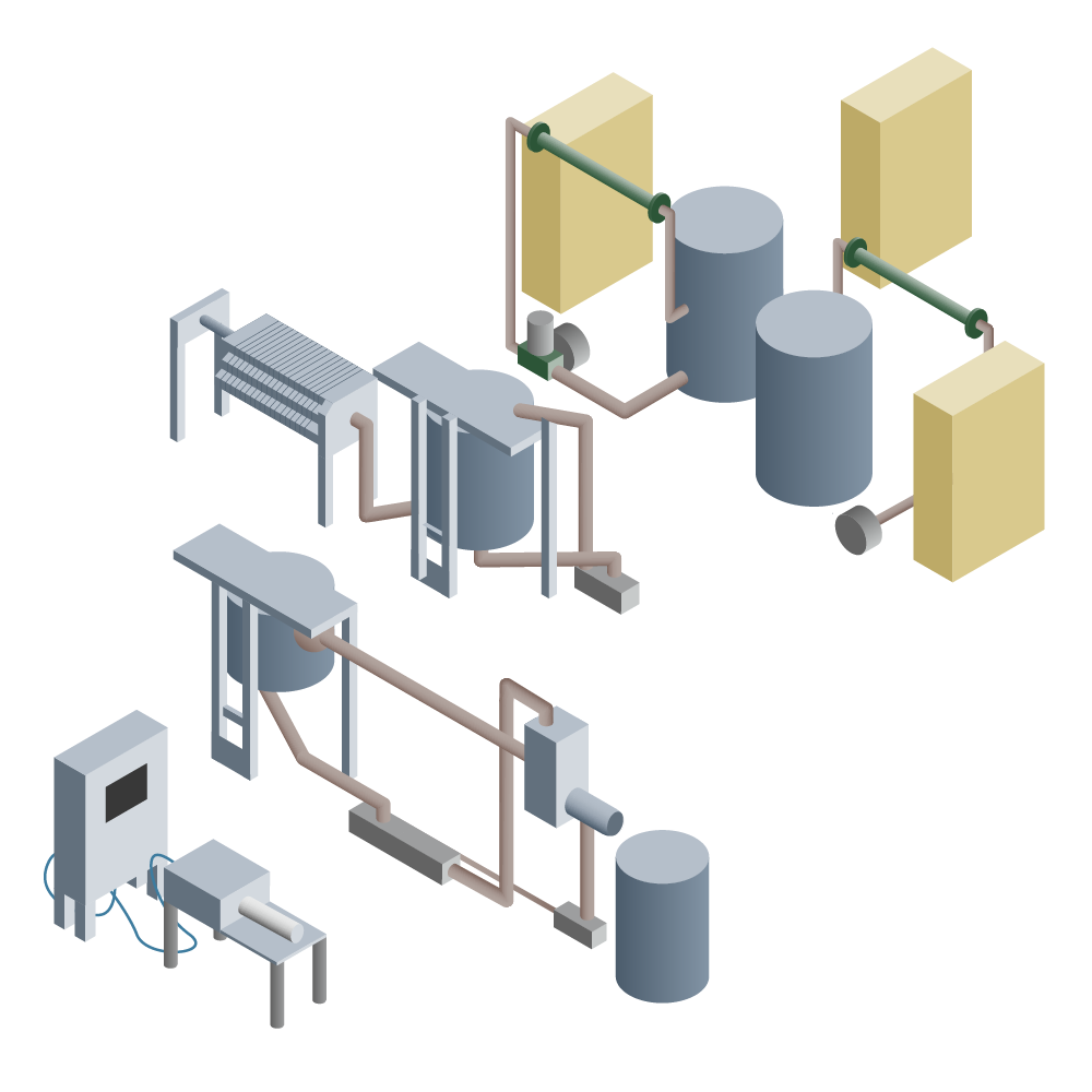 Isometrische Illustrationen Gärrestaufbereitung