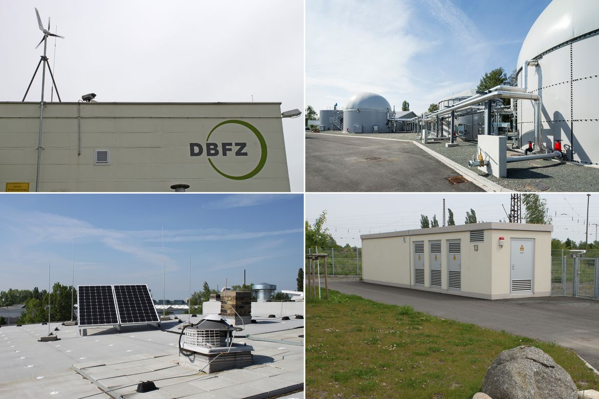 Verschiedene, dezentrale Energieerzeuger sowie eine Trafostation auf dem Gelände des DBFZ
