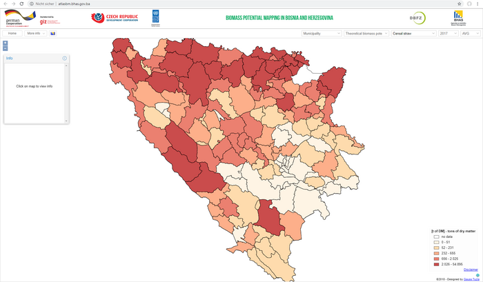 GIS-Karte: Interaktiver Web-Atlas zur Visualisierung von Biomassepotenzialen in Bosnien und Herzegowina
