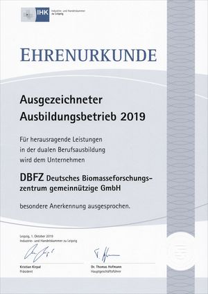 Urkunde Ausgezeichneter Ausbildungsbetrieb 2019