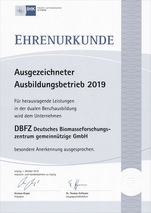 Urkunde Ausgezeichneter Ausbildungsbetrieb 2019